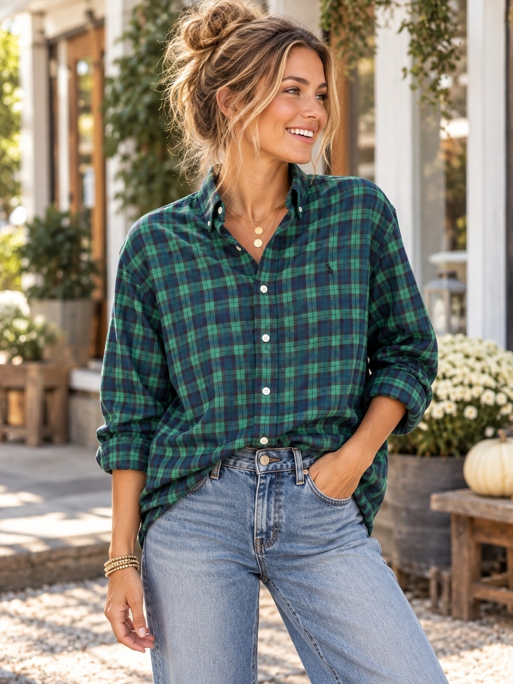 Ralph Lauren Green & Navy Plaid Button-Down Shirt